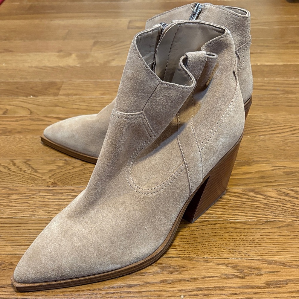 Vince Camino | Cream Light Tan Zip Up Chunky Heeled Booties Women’s Size 11
